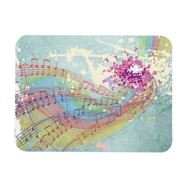 Ímã Retro Rainbow e Music Notes em uma Textura Shabby (Horizontal)