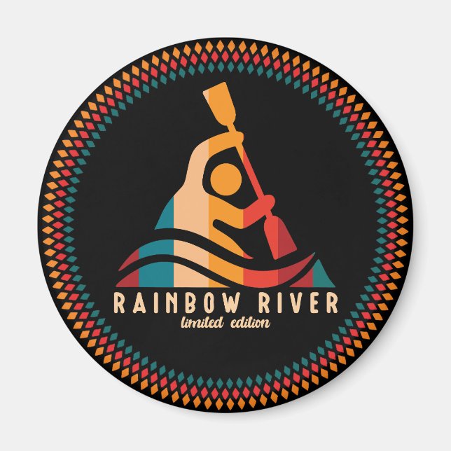 Imã Retro Rainbow River Kayaking (Frente)