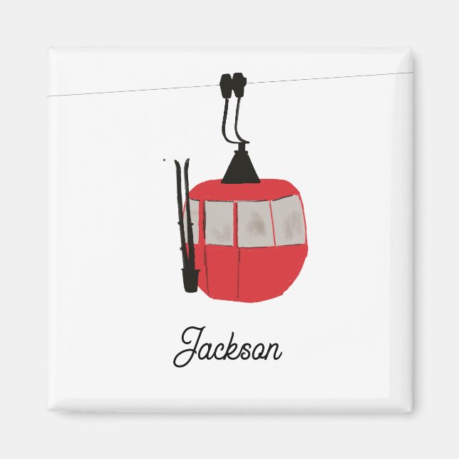 Imã Retro Red Ski Gondola Lift Personalizado (Frente)