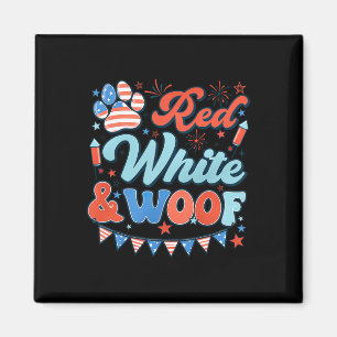 Imã Retro Red White E Woof USA Flag Dog Paw Happy 4th