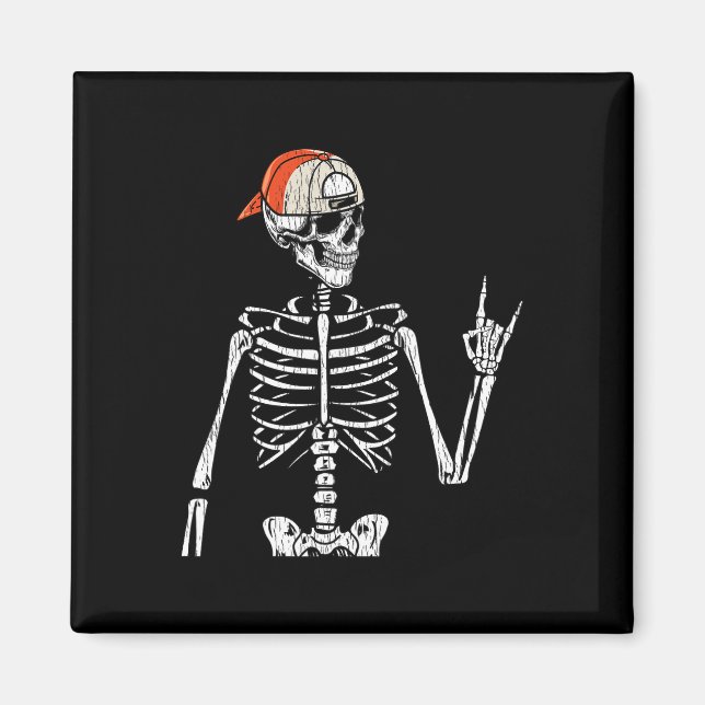 Imã Retro Rocker Skeleton Roda Na Boné Skater Hall (Frente)