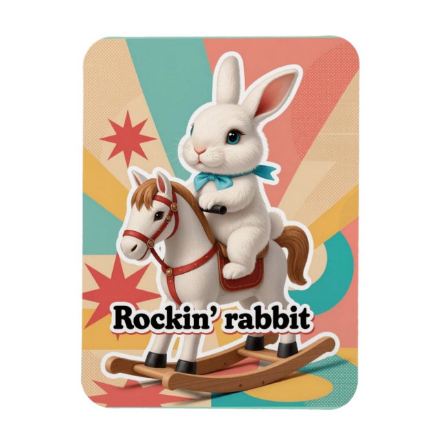 Ímã Retro rockin rabbit greeting  (Vertical)