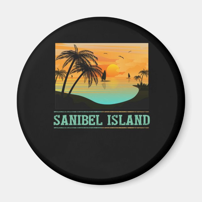 Imã Retro Sanibel Island Florida Tropical Sunset Beach (Frente)