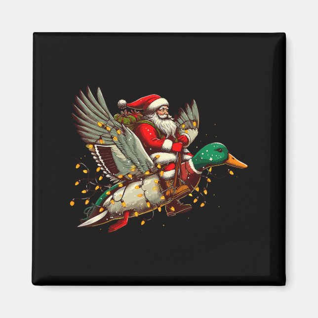 Imã Retro Santa Mallard Duck Christmas Hunting Season  (Frente)