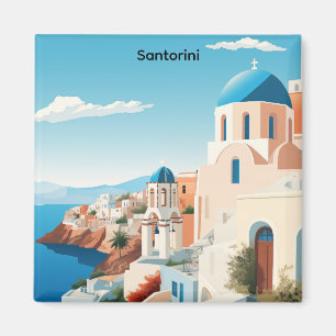 Imã Retro Santorini Grécia Mediterrâneo Azul e Branco 