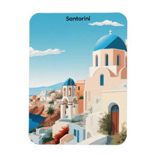 Ímã Retro Santorini Grécia Mediterrâneo Azul e Branco 