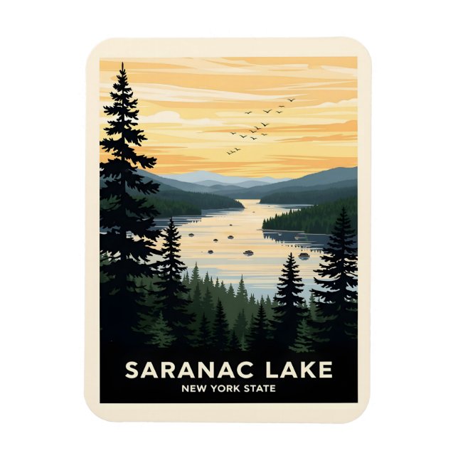 Ímã Retro Saranac Lake | New York Travel (Vertical)