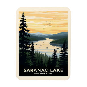 Ímã Retro Saranac Lake Viagens em Nova York