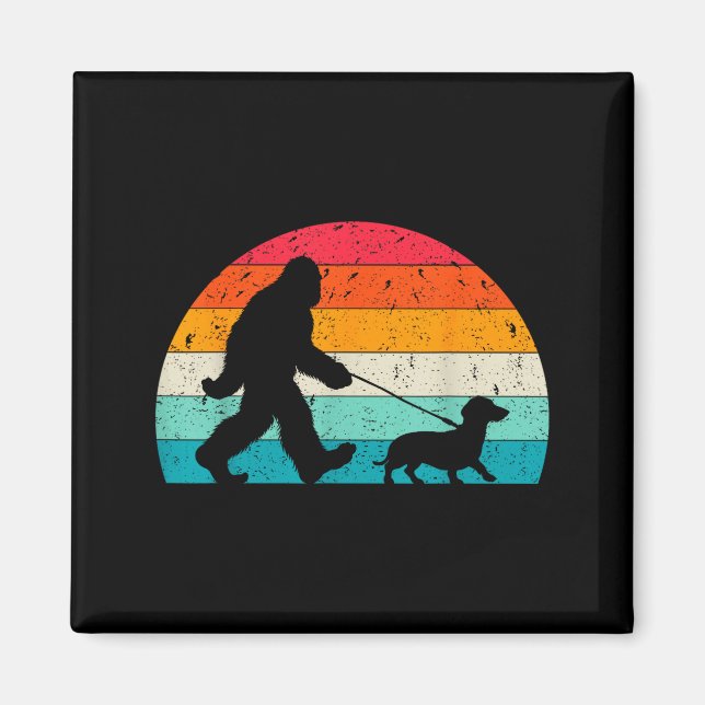 Imã Retro Sasquatch Lover Doxie Wiener Dog Walker Bigf (Frente)