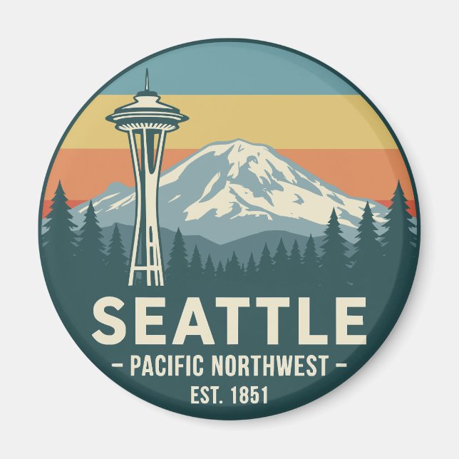 Imã Retro Seattle Pacífico Noroeste Mt. Rainier (Frente)