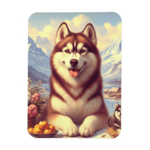 Ímã Retro Siberian Husky Pintura