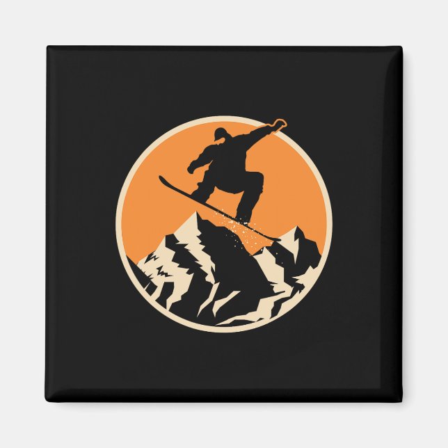 Imã Retro Snowboard Snowboarder Oferece Win Snowboard (Frente)