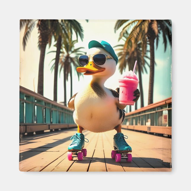 Imã Retro Summer Funny Roller Duck  (Frente)