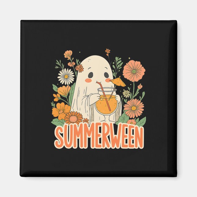 Imã Retro Summerween Ghost Boho Floral Summer Hallowee (Frente)