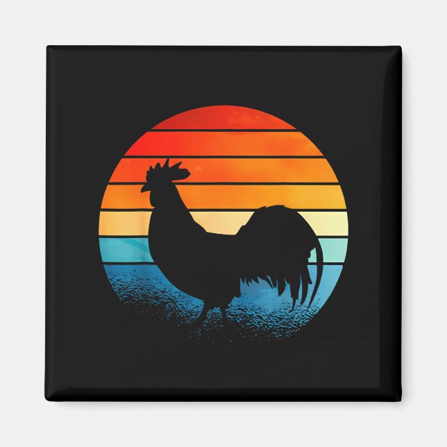Imã Retro Sunset Rooster Chicken Lover  (Frente)