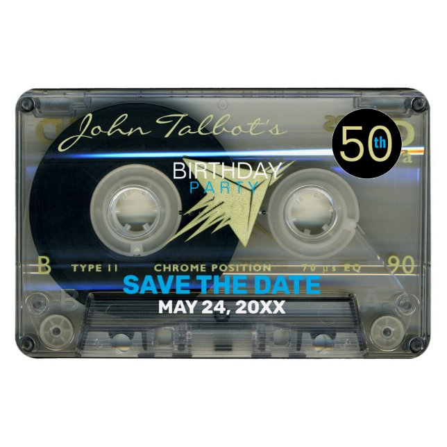 Ímã Retro T5 Audiotape 50º aniversário Salvar a Data F (Horizontal)