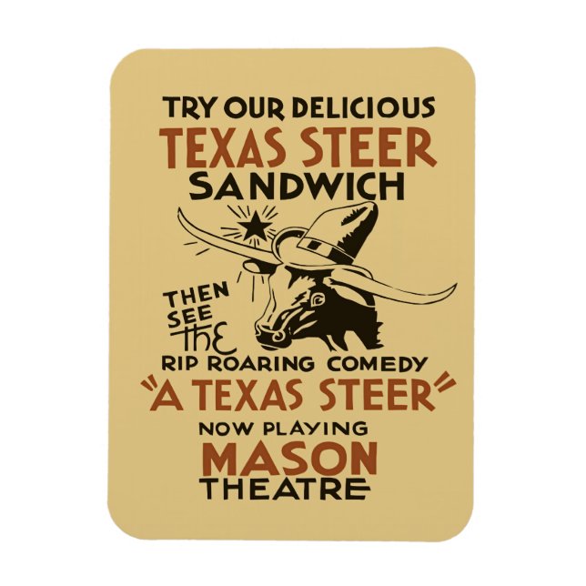 Ímã Retro Texas Steer Sandwich e teatro (Vertical)
