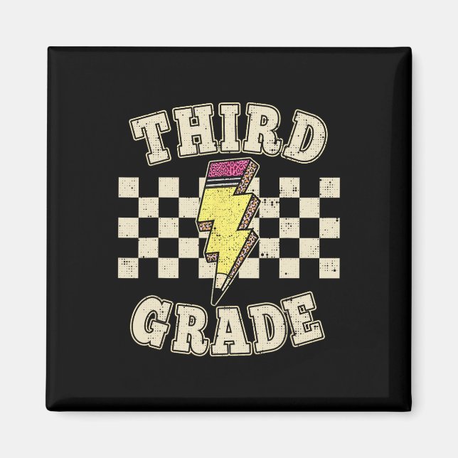 Imã Retro Third Grade Teacher Lightning Bolt Pencil Te (Frente)