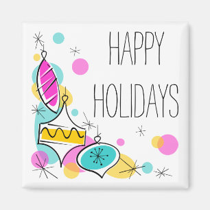 Imã Retro Tree Baubles Corner Holidays Magnet quadrado