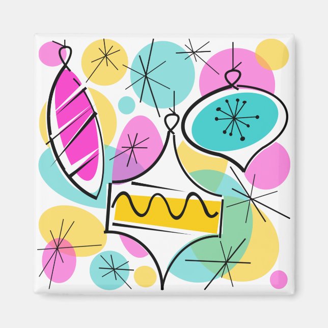 Imã Retro Tree Baubles magnet quadrado (Frente)
