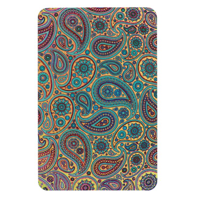 Ímã Retro Turquoise Rainbow Paisley motif (Vertical)