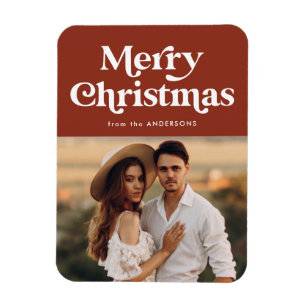 Ímã Retro Typografia Brown Feliz Foto de Natal