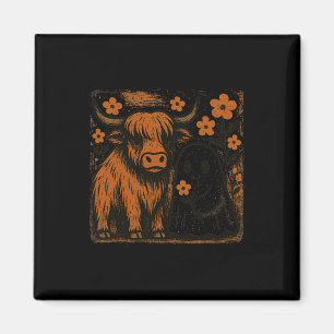 Imã Retro Vaca Halloween Ghost Autumn Fall Floral Outf