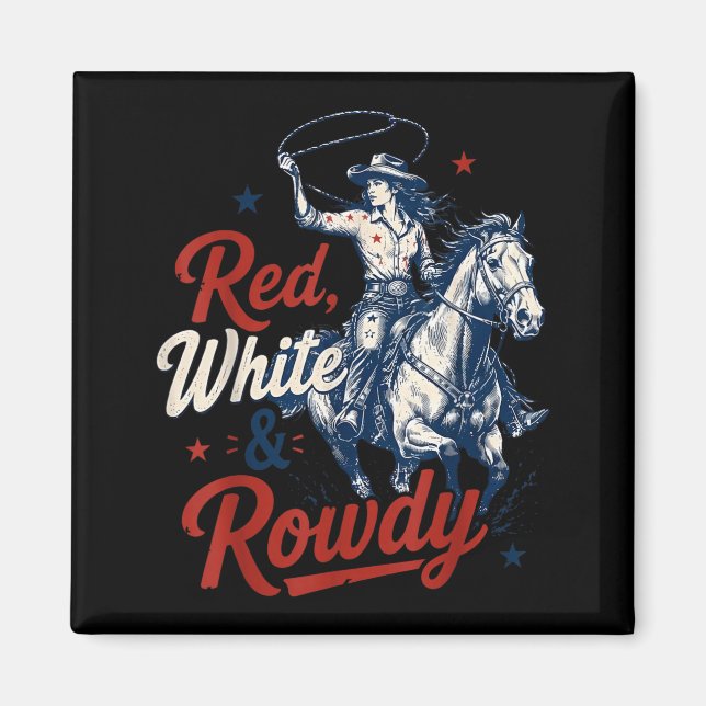 Imã Retro Vermelho Branco E Turbulento Rodeio De 4 De  (Frente)