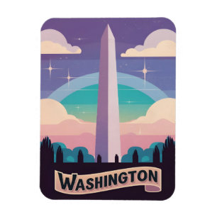 Ímã Retro Viagem 80s Neon Washington Monument Lofi Art