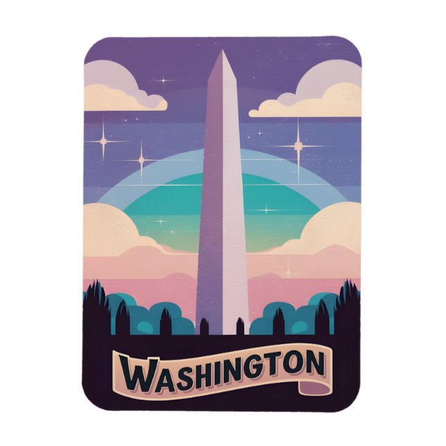 Ímã Retro Viagem 80s Neon Washington Monument Lofi Art (Vertical)
