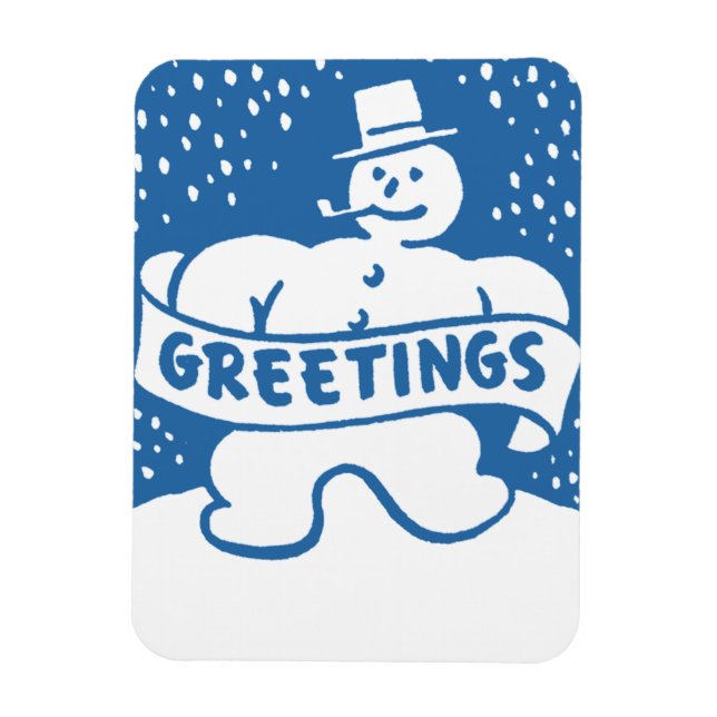 Ímã Retro Vintage Boneco de Neve Feriado (Vertical)