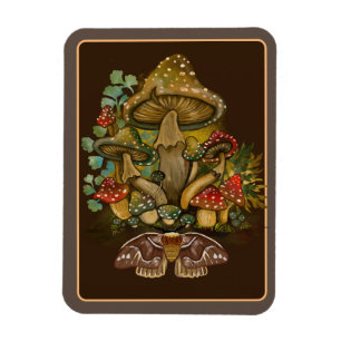 Ímã Retro Vintage color Mushroom & Moth Art