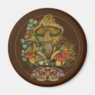 Imã Retro Vintage color Mushroom & Moth Art