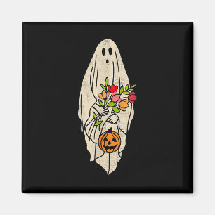 Imã Retro Vintage Gnoovy Halloween Flower Ghost Pumpki