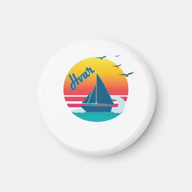 Imã Retro Vintage Hvar Sunset, #Hvar (Frente)