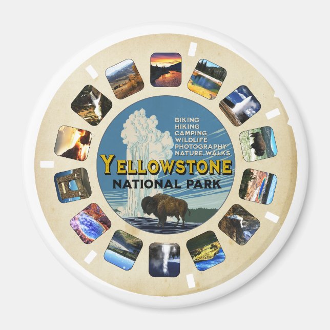 Imã Retro Vintage Yellowstone National Park Magnet (Frente)
