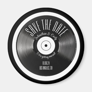 Imã Retro vinyl record black save the date photo 