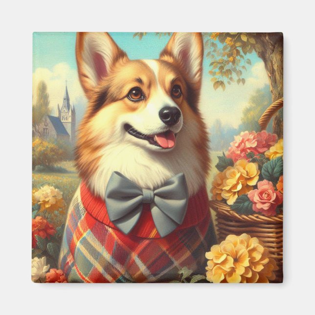 Imã Retro Welsh Corgi Cardigan Painting (Frente)