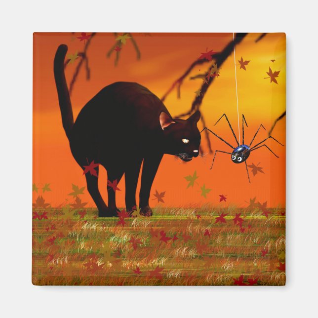 Imã Reunião de Halloween - Gato Negro e Aranha (Frente)
