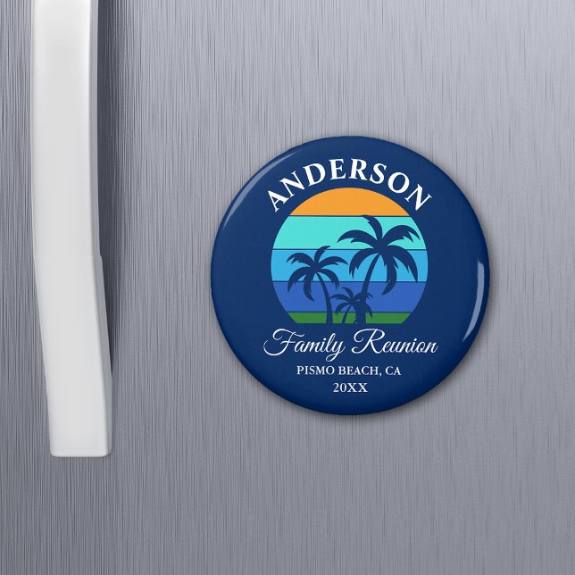 Imã Reunião Familiar Summer Beach Palm Trees Blue (Customize to change text size, text style or background color.)