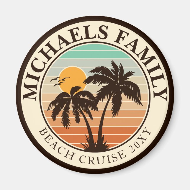 Imã Reunião Familiar Verão Sunset Beach Palm Trees 60s (Frente)