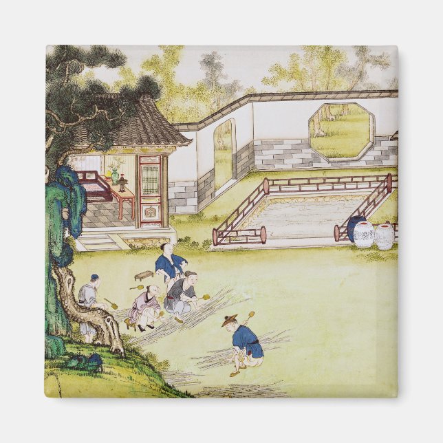 Imã Reunindo bambu para fazer papel (Frente)