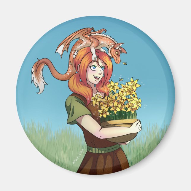 Imã Reunindo Flores com um Dragão (Frente)