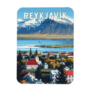 Ímã Reykjavík Islândia Viagem Art Vintage