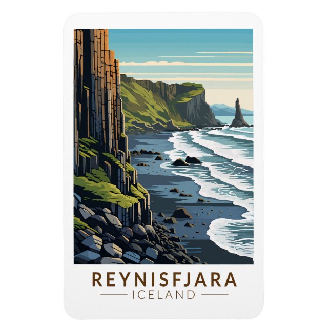 Ímã Reynisfjara Beach Islândia Viagem Art Vintage (Vertical)