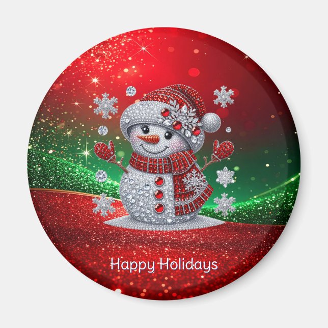 Imã Rhinestones Snowman Holiday Magnet (Frente)
