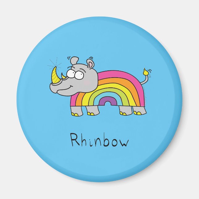 Imã Rhino Rainbow Funny Cute Kids Rhinoceronte (Frente)