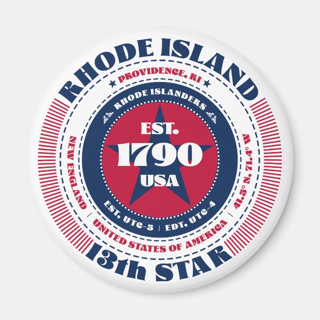 Imã Rhode Island Circle Typografia Souvenir Magnet (Frente)