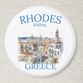 Imã Rhodes Greece Watercolor Landscape – Souvenir