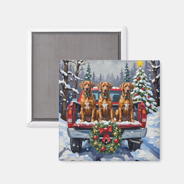 Imã Rhodesian Ridgeback Christmas Red Truck Holiday (Front/Back)